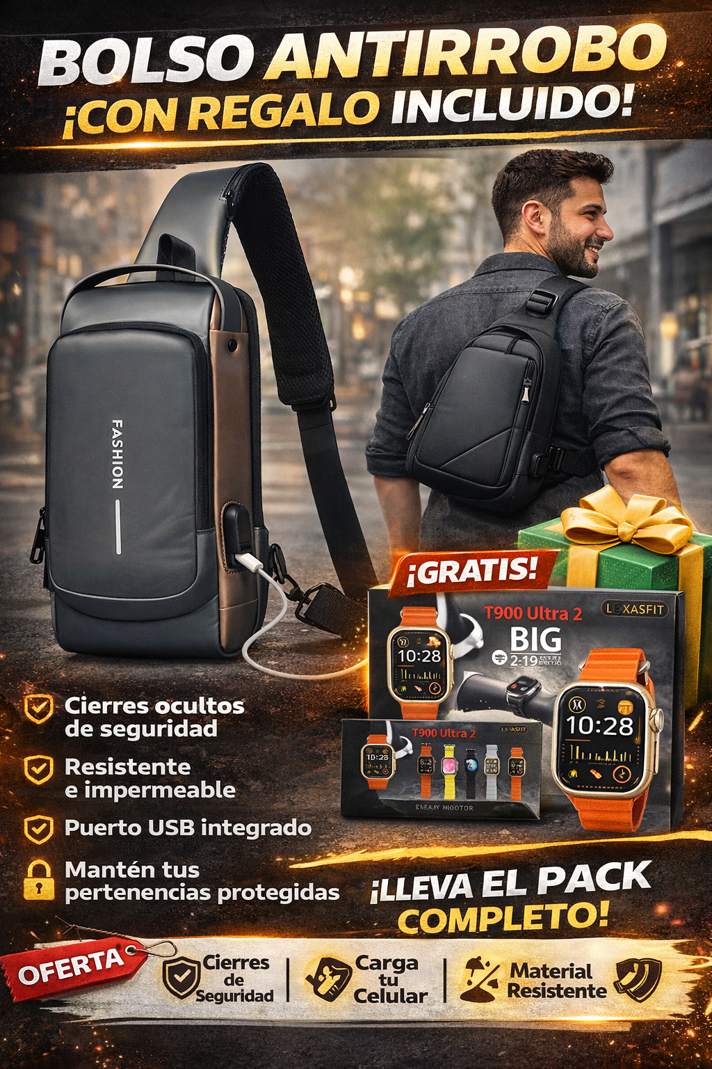 SafeLock™  BOLSO ANTI-ROBO + RELOJ